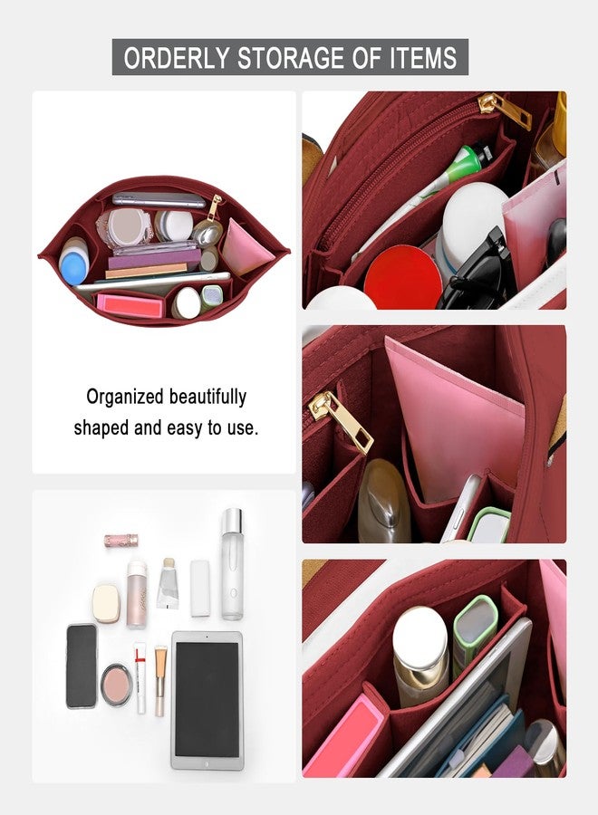 LOUKAYCCI منظم حقيبة يد LOUKAYCCI لحقيبة Longchamp Le Pliage L، مصنوع من اللباد، منظم حقيبة Longchamp Tote مع كوب (لون عنابي، حجم كبير) - Image 5